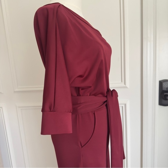 Burgundy Dressy Jumpsuits for Women - Loose, Off-Shoulder, Elastic Waist Small - Picture 3 of 5